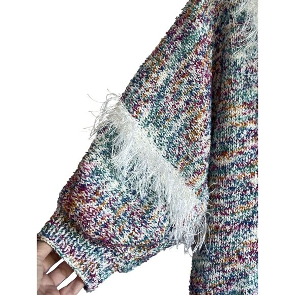 Beautiful Knit Sweater Multicolor Fringe Detail Collar Warm Cozy - Picture 4 of 5